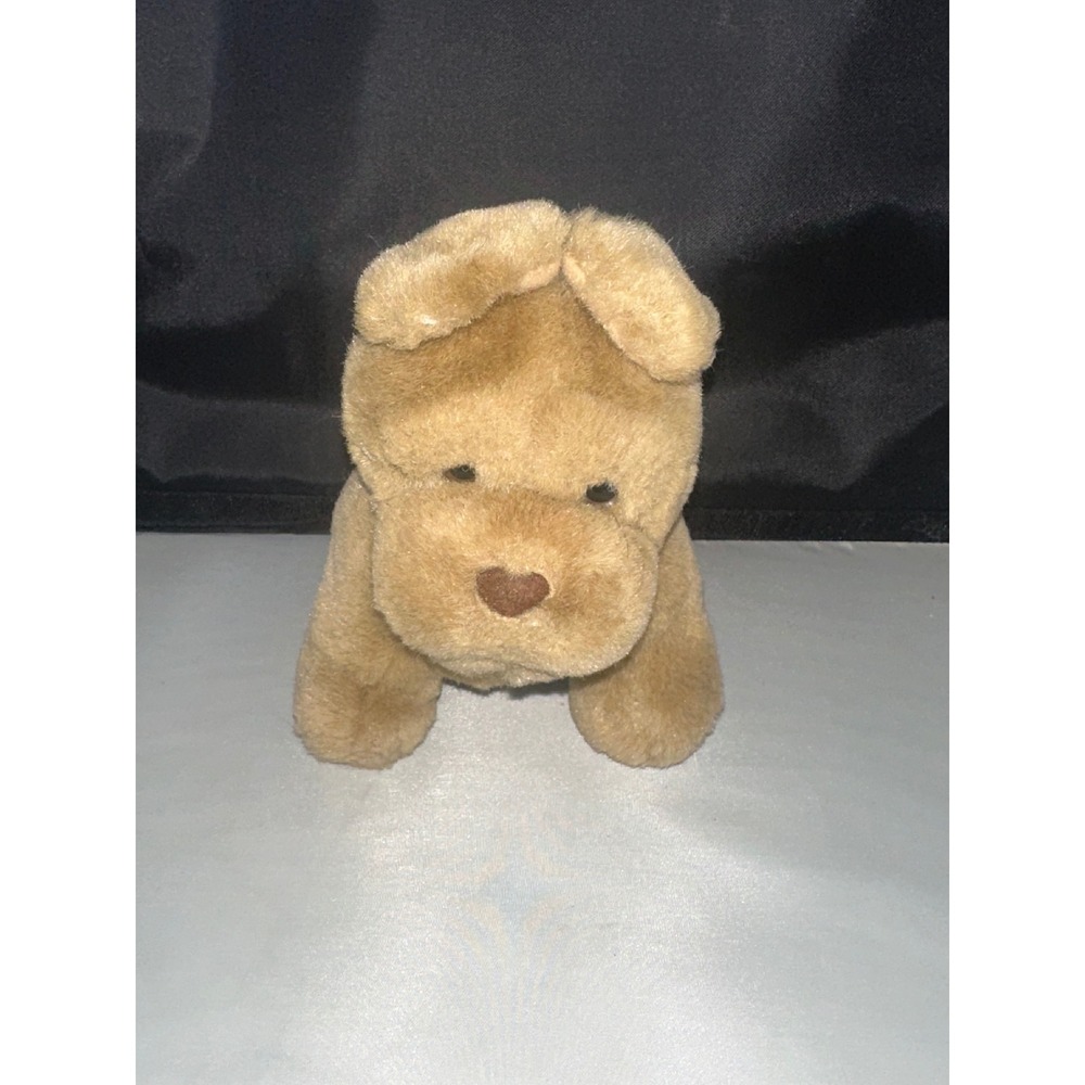 Vintage Pucker Pup Plush Dog Tan Stuffed Animal Wrinkled Snout 9 Inch - Picture 1 of 4